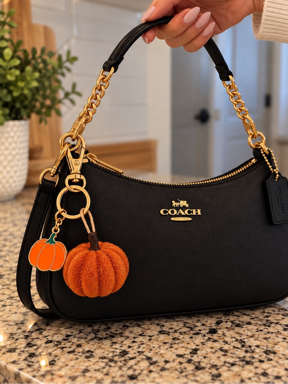Fall Pumpkin Bag Charm Keychain Orange Gold Purse Charm 🎃